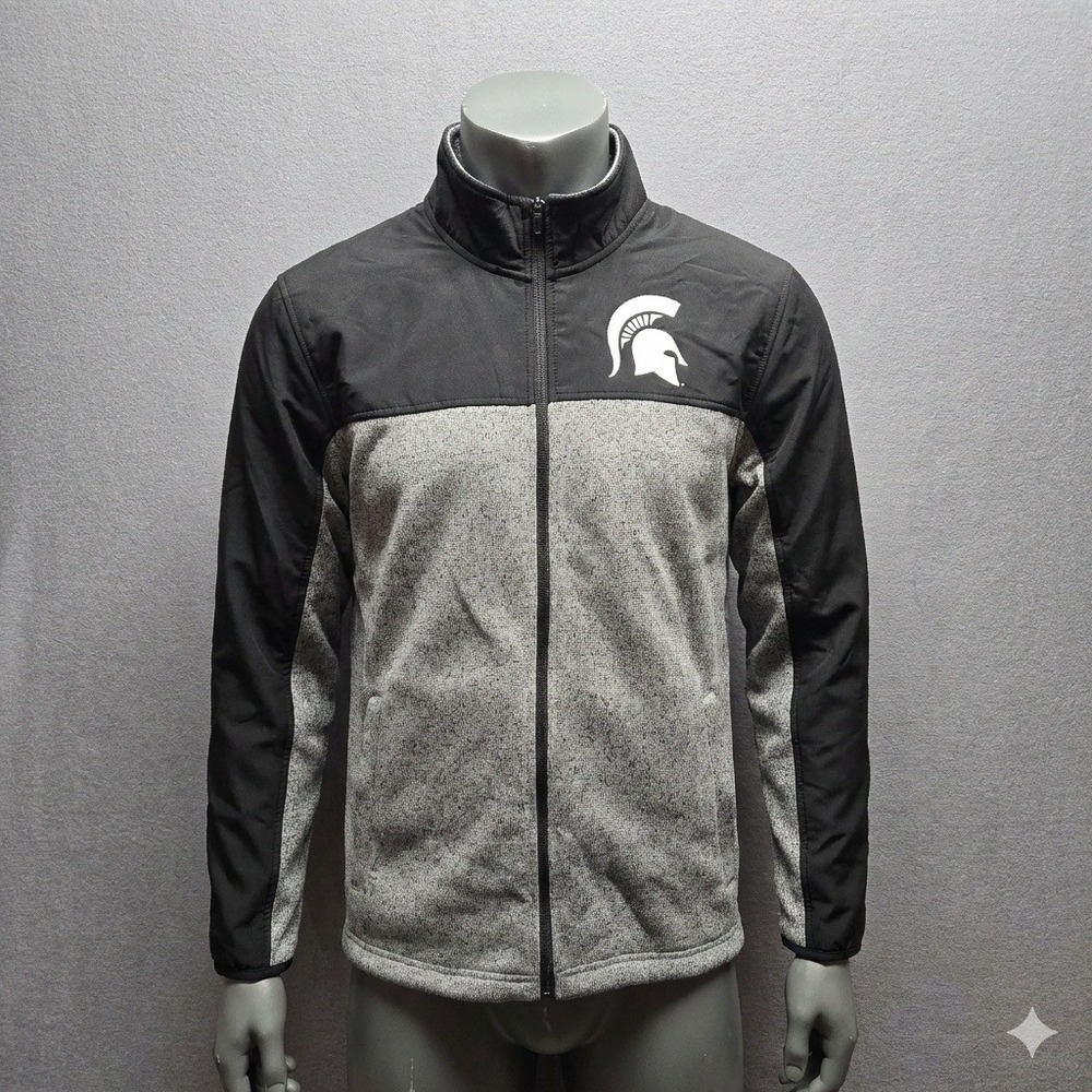 Mens Michigan State Spartans Full Zip Fleece Jacket XL Gray Black‎ Athletic